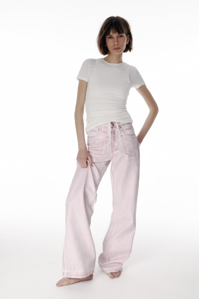 Джинсы с металлизированным покрытием/Foil coated denim pants (30/XL, розовый/pink)