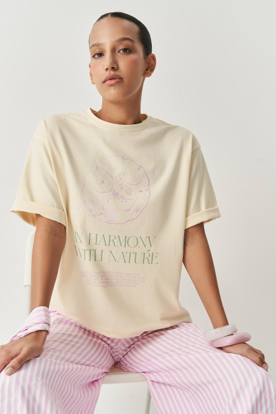 Футболка из хлопка с принтом Harmony (сливочный) (one size)