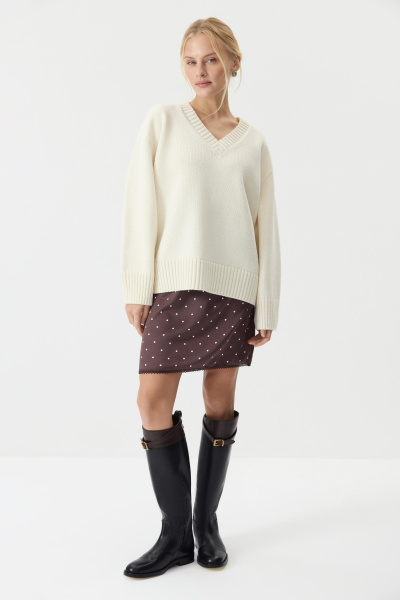 Джемпер V-neck из шерсти мериноса (Ванильный) (one size)
