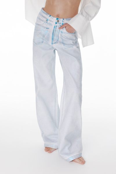 Джинсы с металлизированным покрытием/Foil coated denim pants (28/M, голубой/blue) 1741