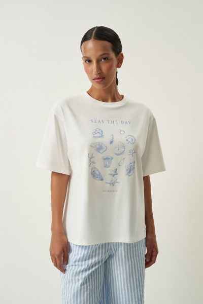 Футболка с принтом SEAS THE DAY (молочный) (M/L)