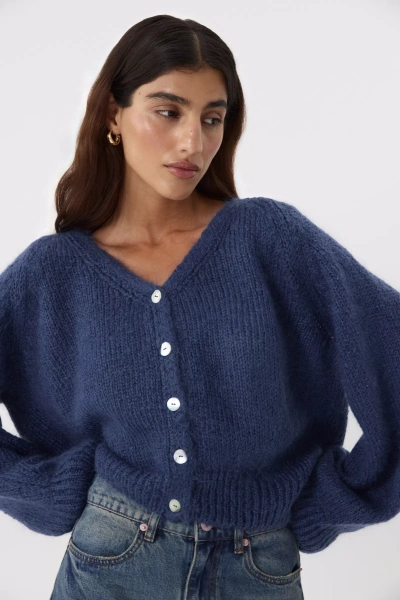 Кардиган из шерсти мериноса и альпаки (синий сапфир) (M/L) 
