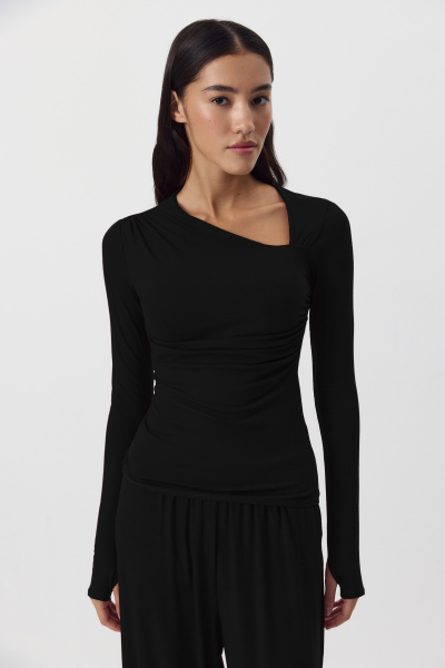 Лонгслив с асимметричной горловиной (черный) (XS) 