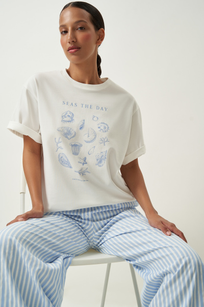 Футболка с принтом SEAS THE DAY (молочный) (M/L)