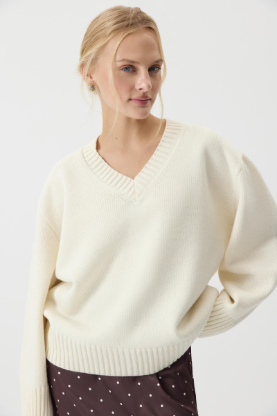 Джемпер V-neck из шерсти мериноса (Ванильный) (one size)