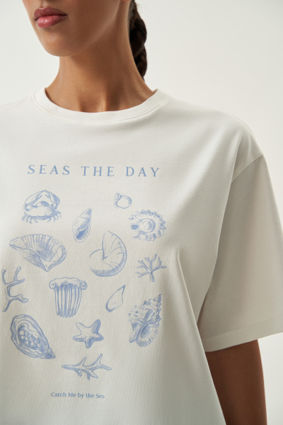 Футболка с принтом SEAS THE DAY (молочный) (M/L)