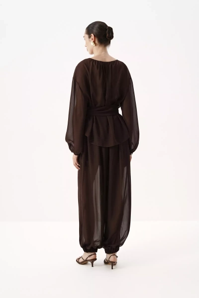 Блуза с поясом из шифона (шоколадный) (M/L) 
