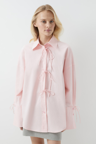 Рубашка оверсайз с завязками (розовый) (M/L) 