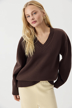 Джемпер V-neck из шерсти мериноса  (Шоколадный)