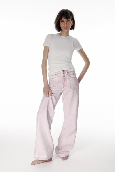 Джинсы с металлизированным покрытием/Foil coated denim pants (27/S, розовый/pink) 2128