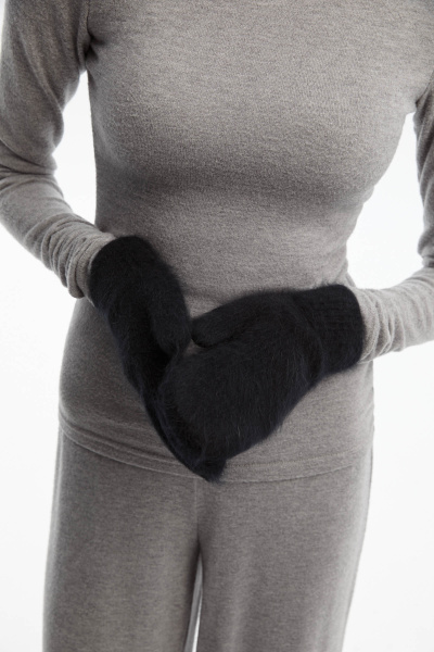 Варежки из трикотажа с мохером (one size, черный) 2159