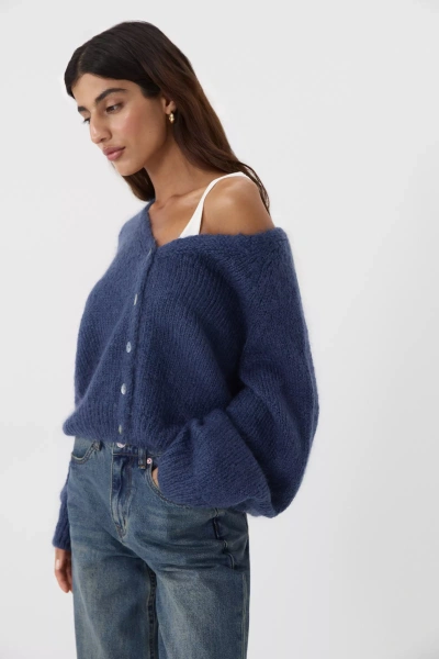 Кардиган из шерсти мериноса и альпаки (синий сапфир) (M/L) 