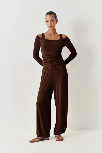 Джоггеры из вискозы (горький шоколад) (XS/S) 