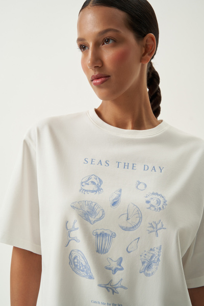 Футболка с принтом SEAS THE DAY (молочный) (M/L)